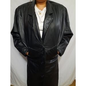 Womens Leather Overcoat Small 14 47 Black Trench Coat Insulated Avanti*